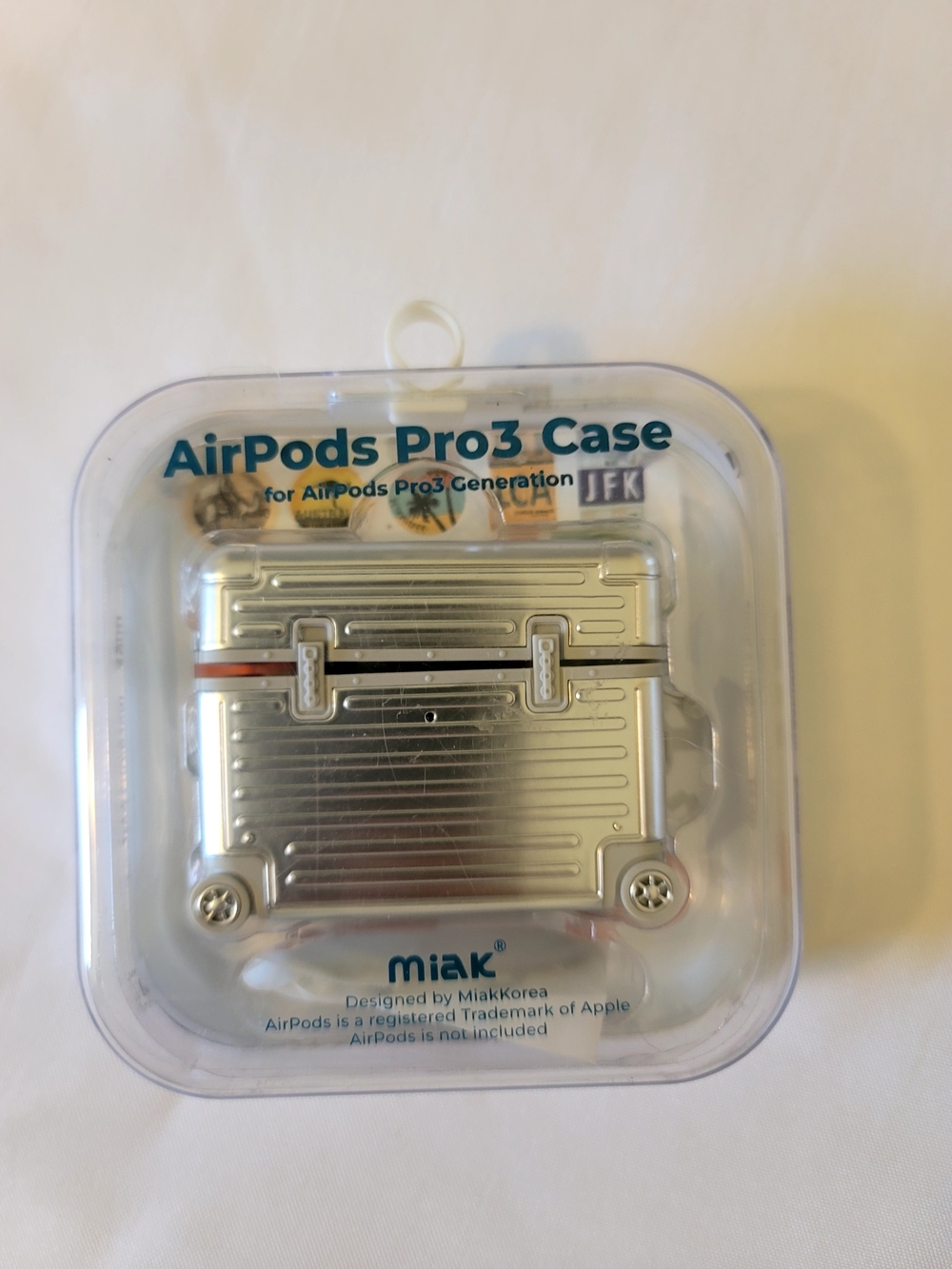 MIA Metallic Silver AirPods Pro 3 Case with Orange Trim